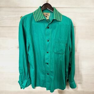 Vintage Gene Ewing Bis Wrinkled Denim Teal Button Up Medium